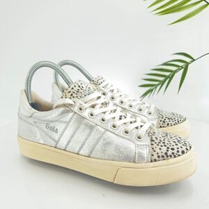 Gola Women's Orchid II Cheetah Sneaker Size 6 Silver Metallic Faux Leather Shoe